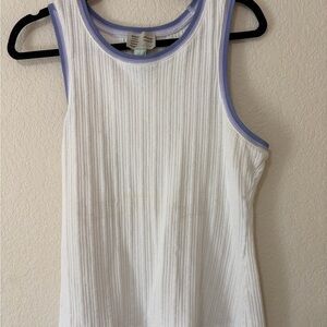 Anthropologie White Ribbed Tank with Lavender Trim